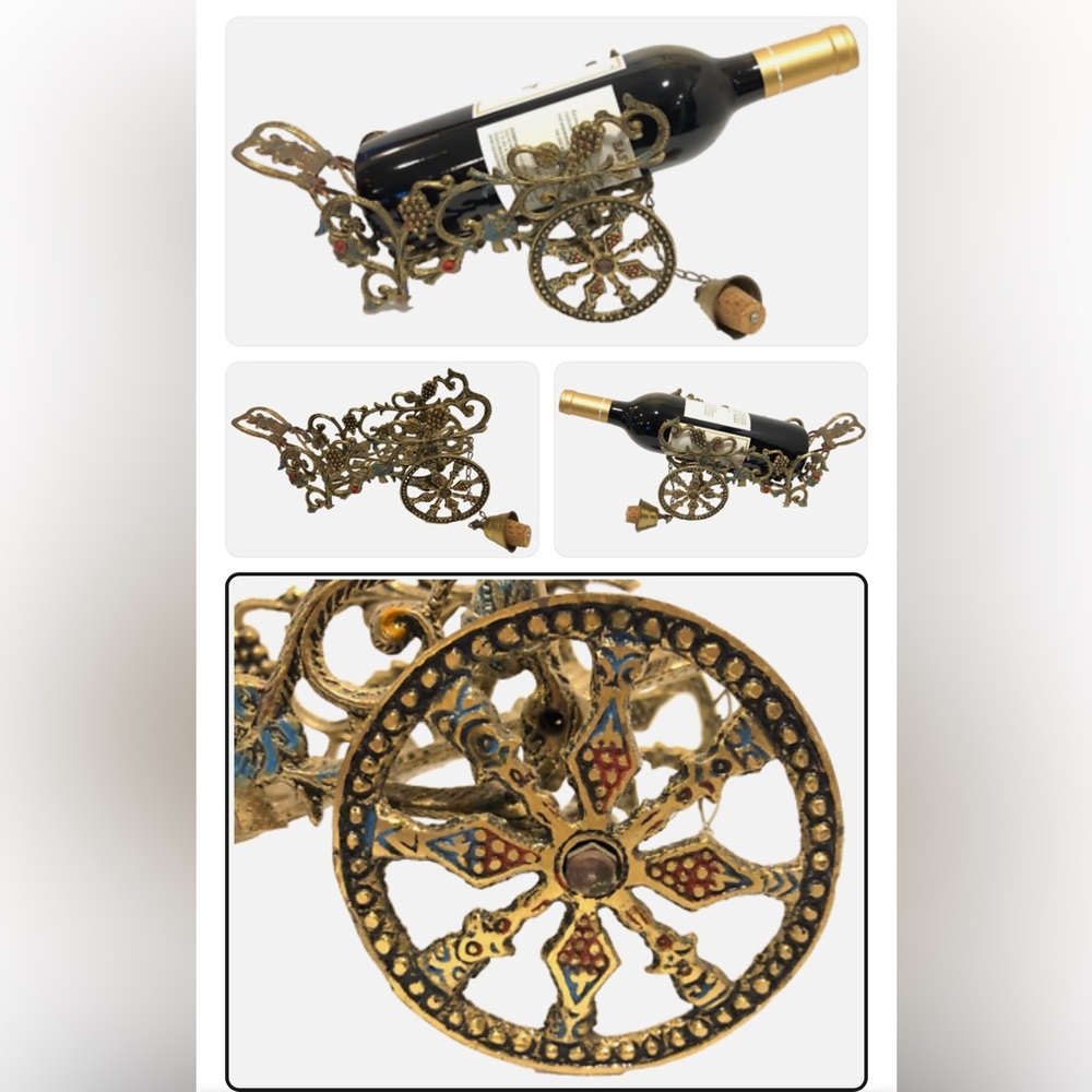 Vintage Judaica Grapes Shabbat Wine Holder with Wheel Design